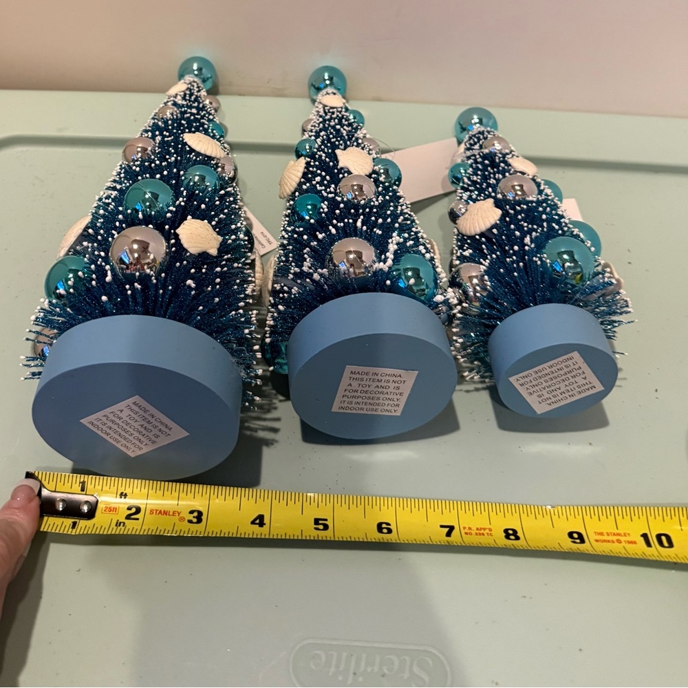 Pretty Blue, Silver, and Seashells Holiday Trees- Set of 3- NIB - Picture 7 of 7